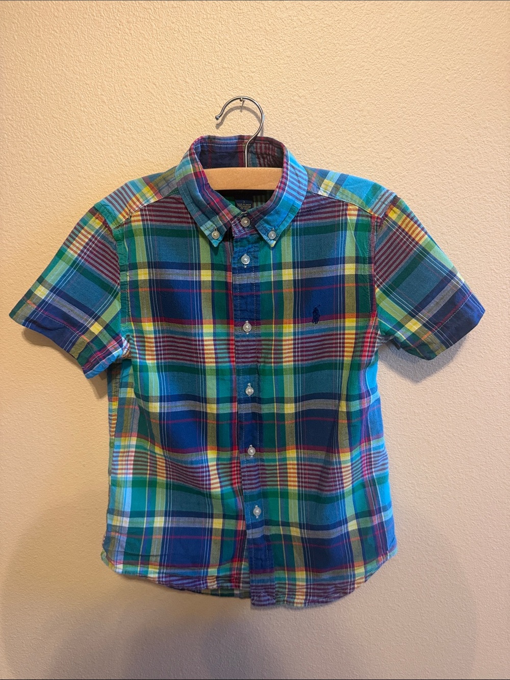 Ralph Lauren Boys Short-Sleeve Plaid Button-Down - Blue, Green & Yellow